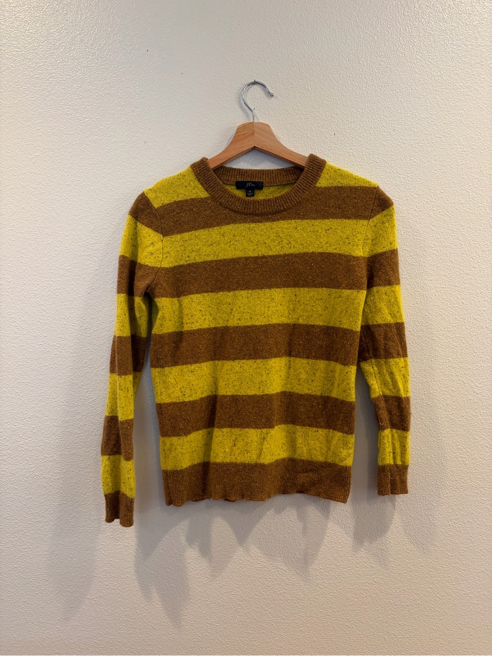 J. Crew Striped Yellow & Brown Crewneck Sweater